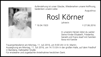 Anzeige von Rosl Körner von MGO