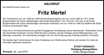 Anzeige von Fritz Mertel von MGO