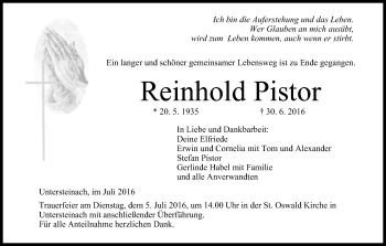 Anzeige von Reinhold Pistor von MGO