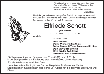 Anzeige von Elfriede Schott von MGO