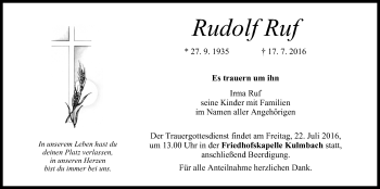 Anzeige von Rudolf Ruf von MGO