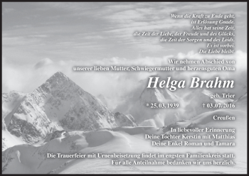 Anzeige von Helga Brahm von MGO