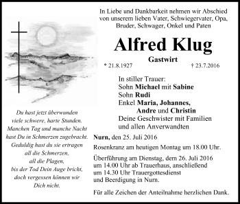 Anzeige von Alfred Klug von MGO