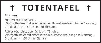 Anzeige von Totentafel vom 02.07.2016 von MGO