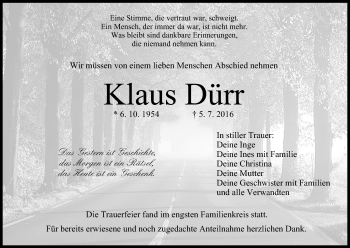 Anzeige von Klaus Dürr von MGO