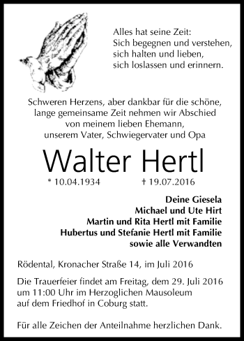 Anzeige von Walter Hertl von MGO