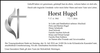 Anzeige von Horst Hugel von MGO