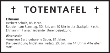 Anzeige von Totentafel vom 29.07.2016 von MGO