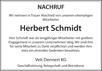 Anzeige von Herbert Schmidt von MGO