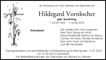 Anzeige von Hildegard Vornlocher von MGO