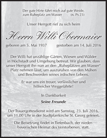 Anzeige von Willi Obermaier von MGO