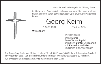 Anzeige von Georg Keim von MGO