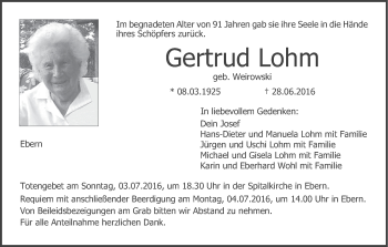 Anzeige von Gertrud Lohm von MGO