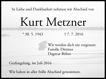 Anzeige von Kurt Metzner von MGO