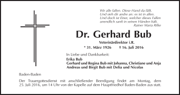 Anzeige von Gerhard Bub von MGO