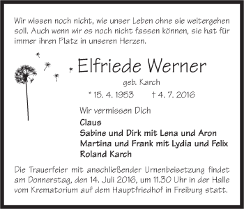 Anzeige von Elfriede Werner von MGO