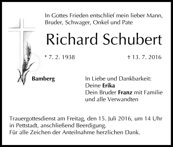 Anzeige von Richard Schubert von MGO