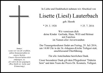 Anzeige von Lisette Lauterbach von MGO