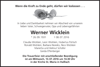 Anzeige von Werner Wicklein von MGO