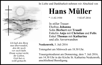 Anzeige von Hans Müller von MGO