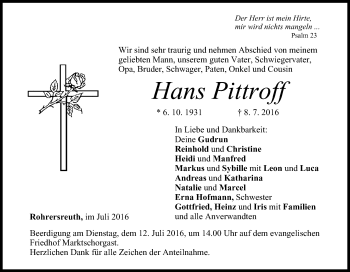 Anzeige von Hans Pittroff von MGO