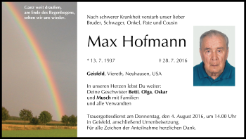 Anzeige von Max Hofmann von MGO