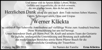 Anzeige von Werner Kläckta von MGO
