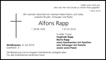 Anzeige von Alfons Rapp von MGO