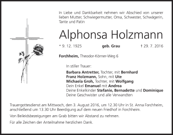 Anzeige von Alphonsa Holzmann von MGO