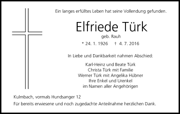 Anzeige von Elfriede Türk von MGO