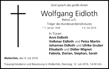 Anzeige von Wolfgang Eidloth von MGO