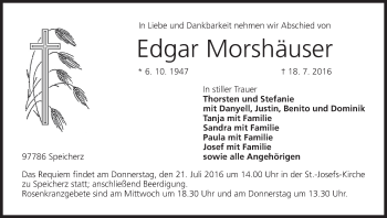 Anzeige von Edgar Morshäuser von MGO
