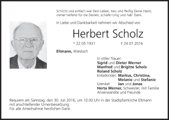 Anzeige von Herbert Scholz von MGO