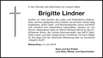 Anzeige von Brigitte Lindner von MGO