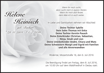 Anzeige von Helene Heinisch von MGO