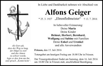 Anzeige von Alfons Geiger von MGO