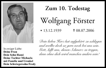 Anzeige von Wolfgang Förster von MGO