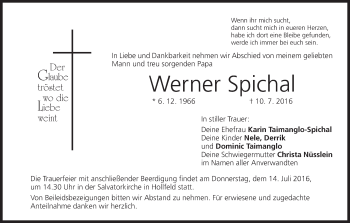 Anzeige von Werner Spichal von MGO