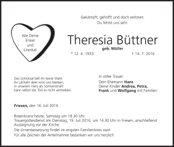 Anzeige von Theresia Büttner von MGO