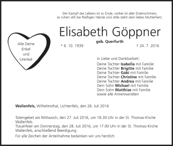 Anzeige von Elisabeth Göppner von MGO