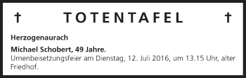 Anzeige von Totentafel vom 12.07.2016 von MGO