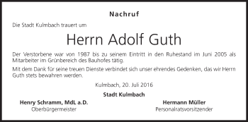 Anzeige von Adolf Guth von MGO