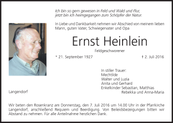 Anzeige von Ernst Heinlein von MGO