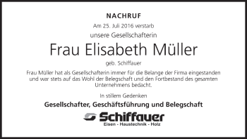 Anzeige von Elisabeth Müller von MGO
