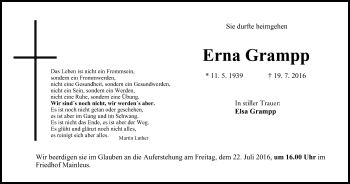 Anzeige von Erna Grampp von MGO