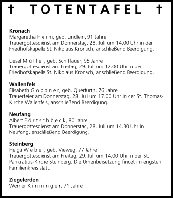 Anzeige von Totentafel vom 27.07.2016 von MGO
