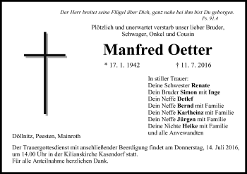 Anzeige von Manfred Oetter von MGO