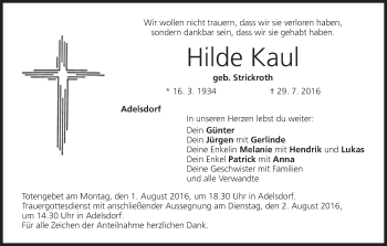 Anzeige von Hilde Kaul von MGO