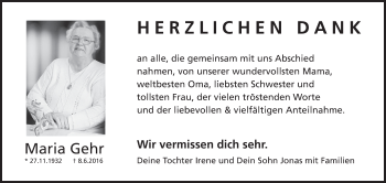 Anzeige von Maria Gehr von MGO