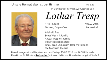 Anzeige von Lothar Tresp von MGO